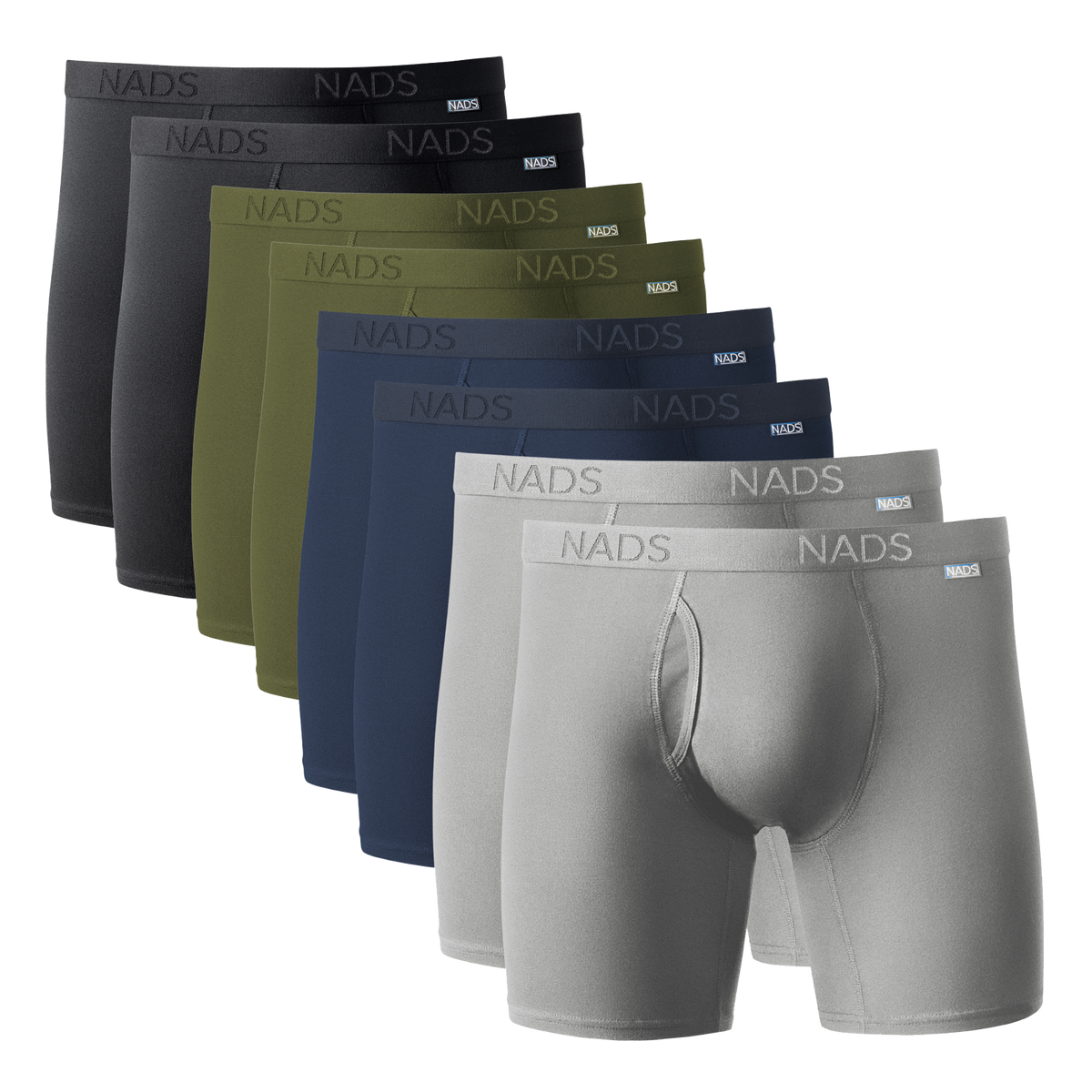 8 pack - 2 Black, 2 Green, 2 Navy and 2 Gray Boxer Briefs