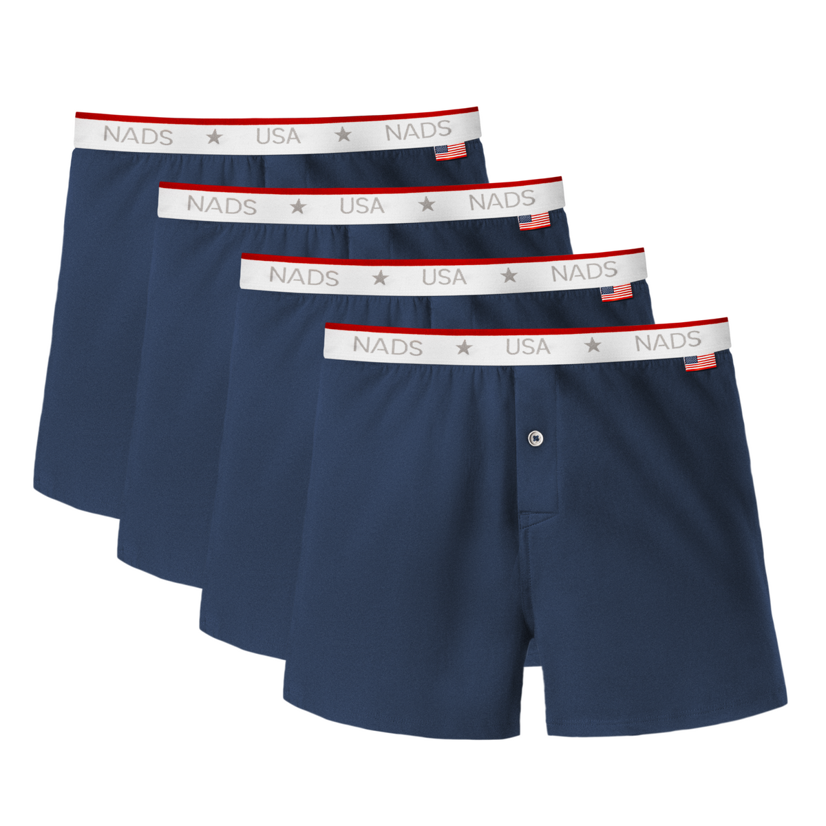 4 Pack of Organic Cotton Boxers in Blue with a USA waistband